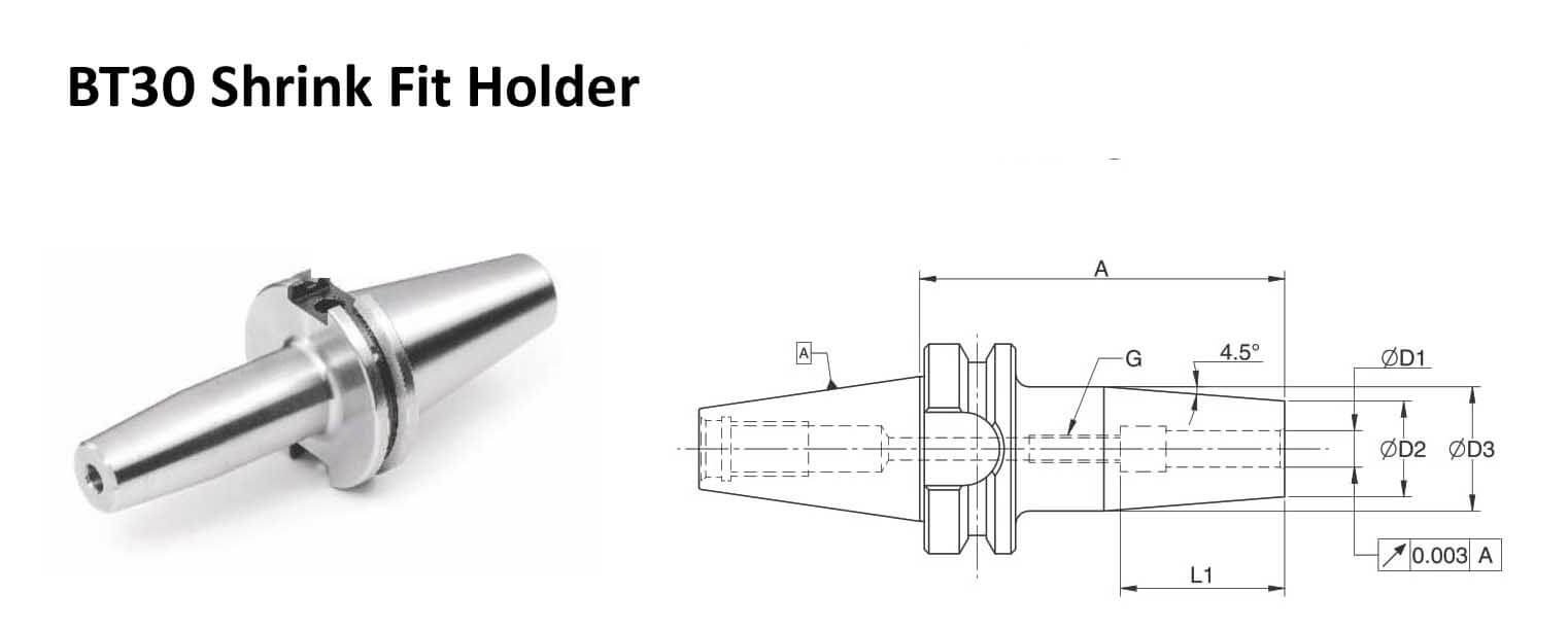 BT30 SFH 0.125 - 3.15 Shrink Fit Holder (AD) (Balanced to 2.5G 25000 rpm)